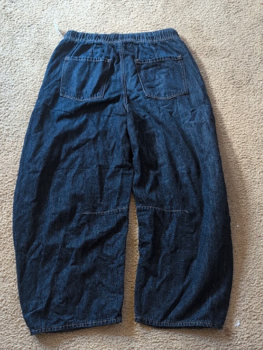 Old Navy Dark Blue High-Rise Barrel Leg Jeans Pull On Drawstring Waist - Picture 4 of 5